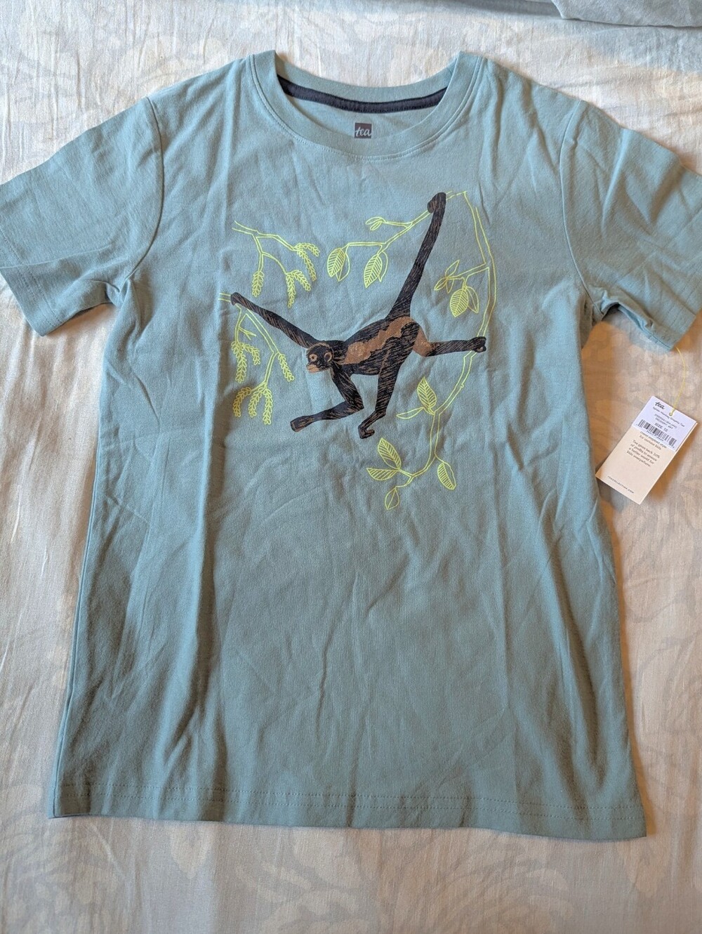 Tea Collection Seafoam Monkey Print Tee, Short Sleeve NWT Size 12